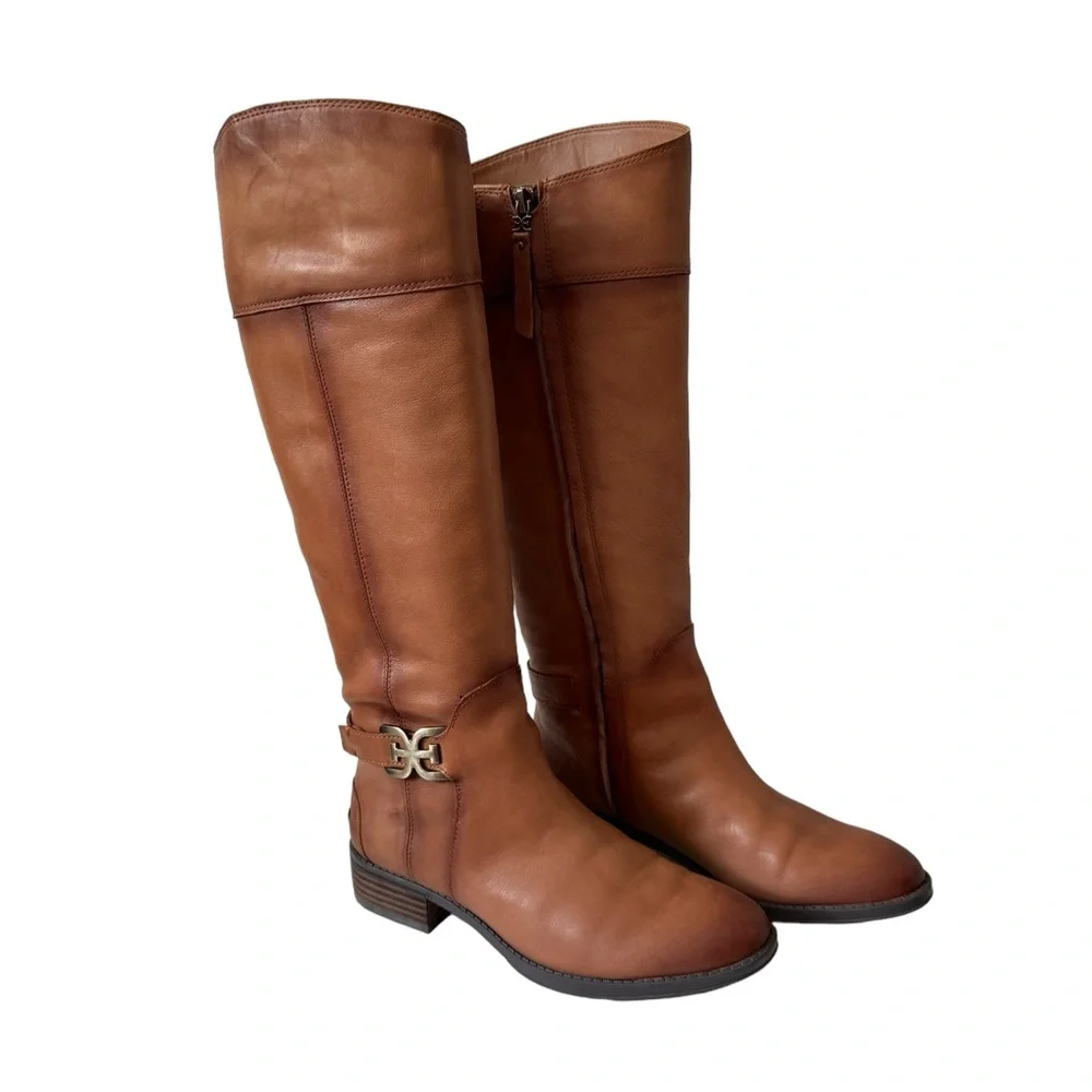 Sam Edelman Prisilla Fall Winter Casual Chic Leather Knee High Riding Boot Brown - Picture 2 of 15